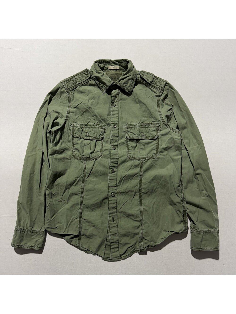 Old Navy Olive Green Military Utility Button Up Shirt Fitted